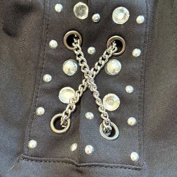 Denim 24/7 Wms 3X Black Embellished Scoop Neck Tunic Top Studded Lace Up Chain - Picture 6 of 10